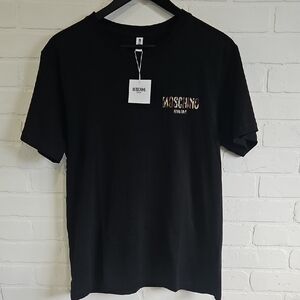 NWT Moschino Black Tee with Leopard Branding